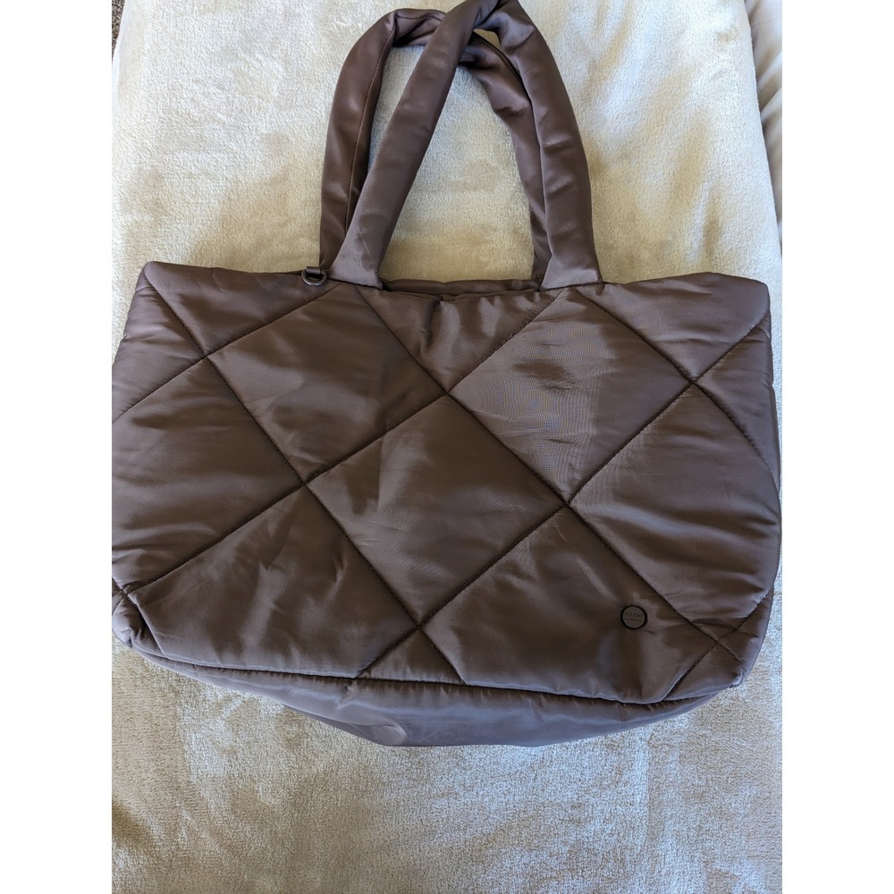 Studio NYC Brown Quilted Puffer Tote Bag Padded Shoulder Bag Large Chocolate